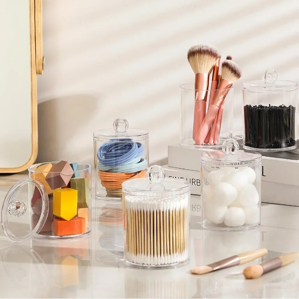 4‎ Pack Acrylic Apothecary Jar Set for Makeup Vanity Bathroom etc.